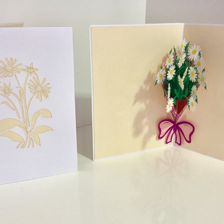 White Daisy Bouquet Wrapped in Purple Ribbon Perfect for Spring Season Origami Pop Cards 3D Pop Up Greeting Card Happy Birthday Thank You Handmade Gift Thinking of You Blank Card for Any Occasion Happy Mother's Day Australiana Celebrate the Beauty