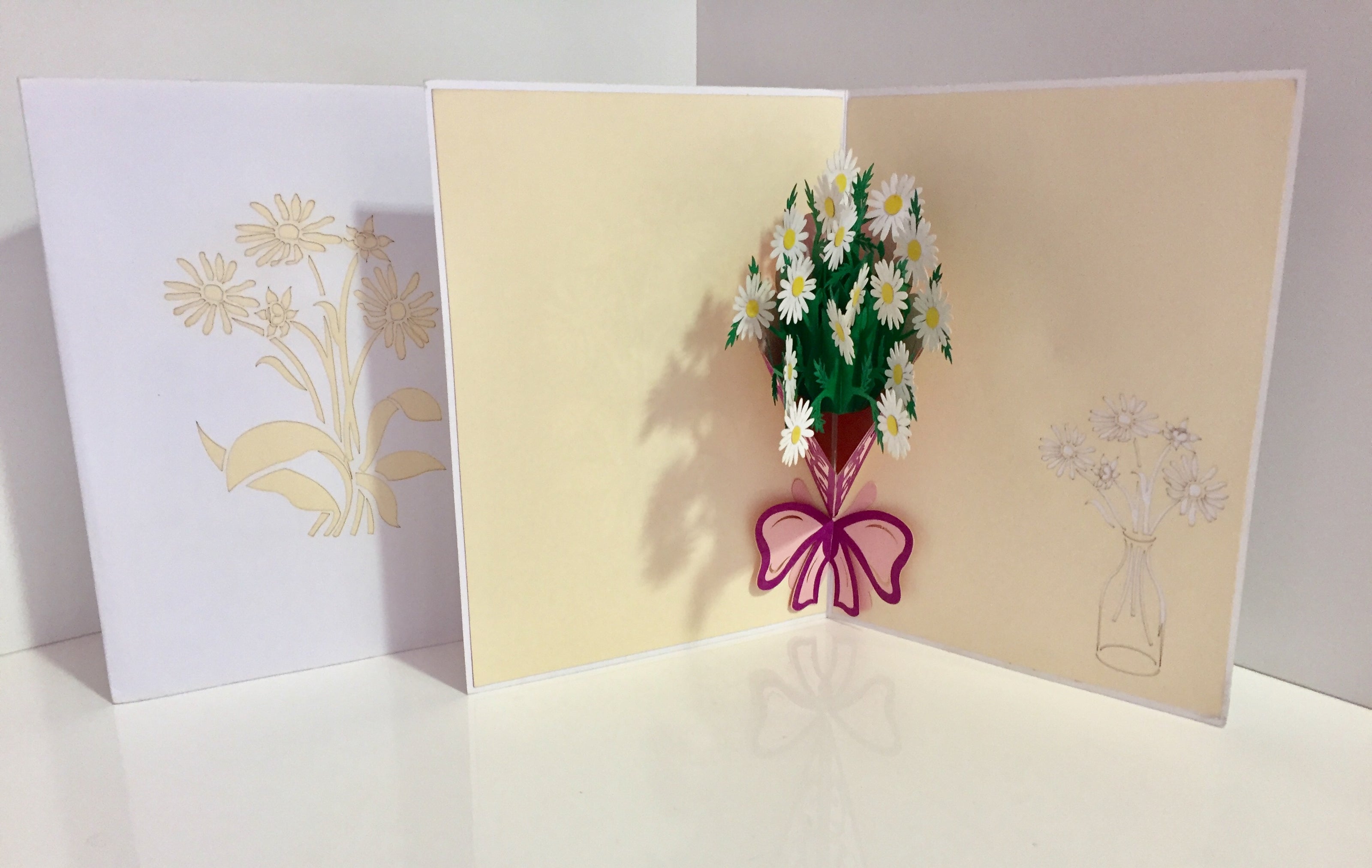 White Daisy Bouquet Wrapped in Purple Ribbon Perfect for Spring Season Origami Pop Cards 3D Pop Up Greeting Card Happy Birthday Thank You Handmade Gift Thinking of You Blank Card for Any Occasion Happy Mother's Day Australiana Celebrate the Beauty
