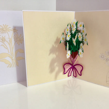 White Daisy Bouquet Wrapped in Purple Ribbon Perfect for Spring Season Origami Pop Cards 3D Pop Up Greeting Card Happy Birthday Thank You Handmade Gift Thinking of You Blank Card for Any Occasion Happy Mother's Day Australiana Celebrate the Beauty
