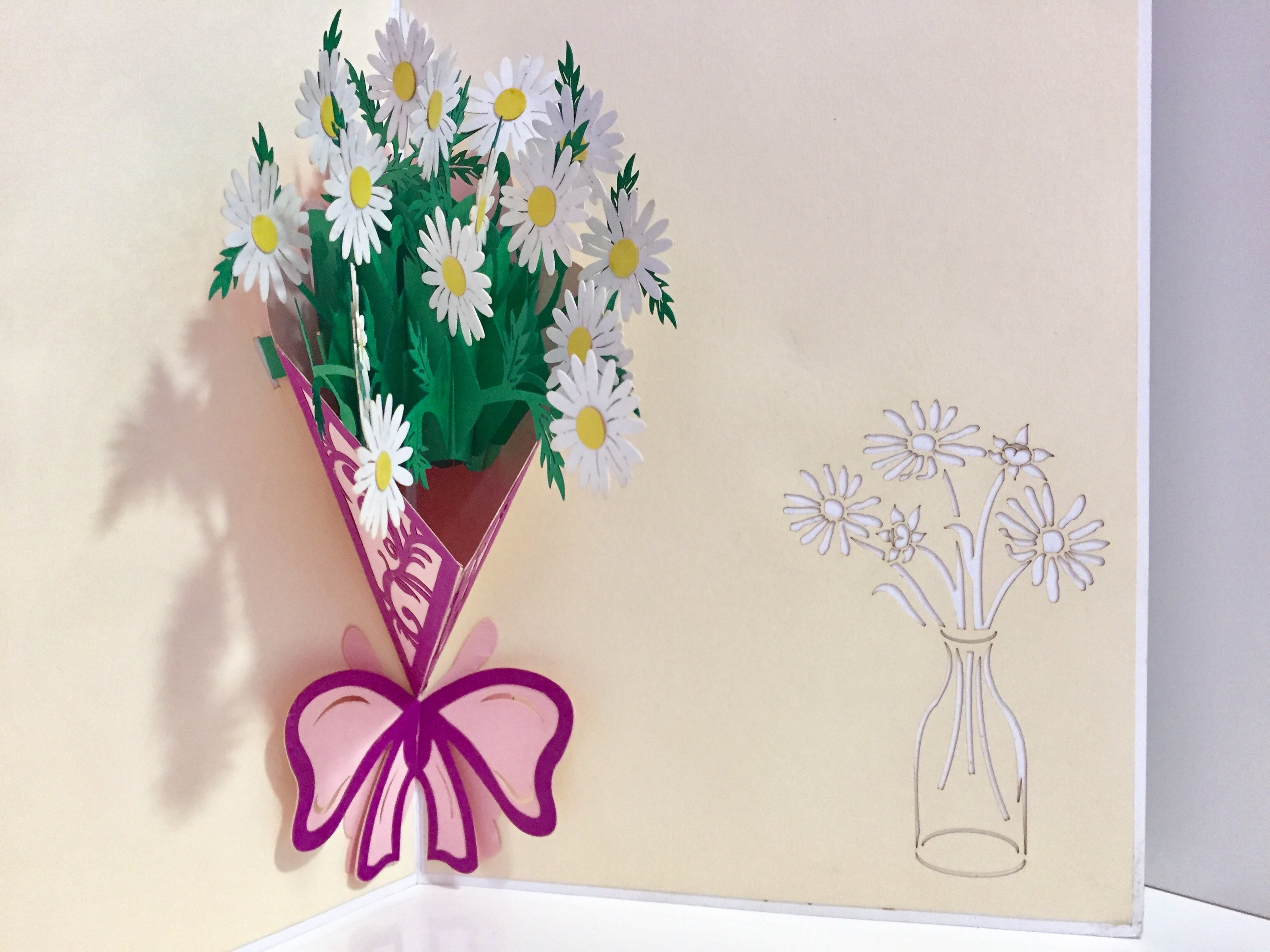 White Daisy Bouquet Wrapped in Purple Ribbon Perfect for Spring Season Origami Pop Cards 3D Pop Up Greeting Card Happy Birthday Thank You Handmade Gift Thinking of You Blank Card for Any Occasion Happy Mother's Day Australiana Celebrate the Beauty