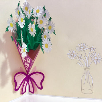 White Daisy Bouquet Wrapped in Purple Ribbon Perfect for Spring Season Origami Pop Cards 3D Pop Up Greeting Card Happy Birthday Thank You Handmade Gift Thinking of You Blank Card for Any Occasion Happy Mother's Day Australiana Celebrate the Beauty