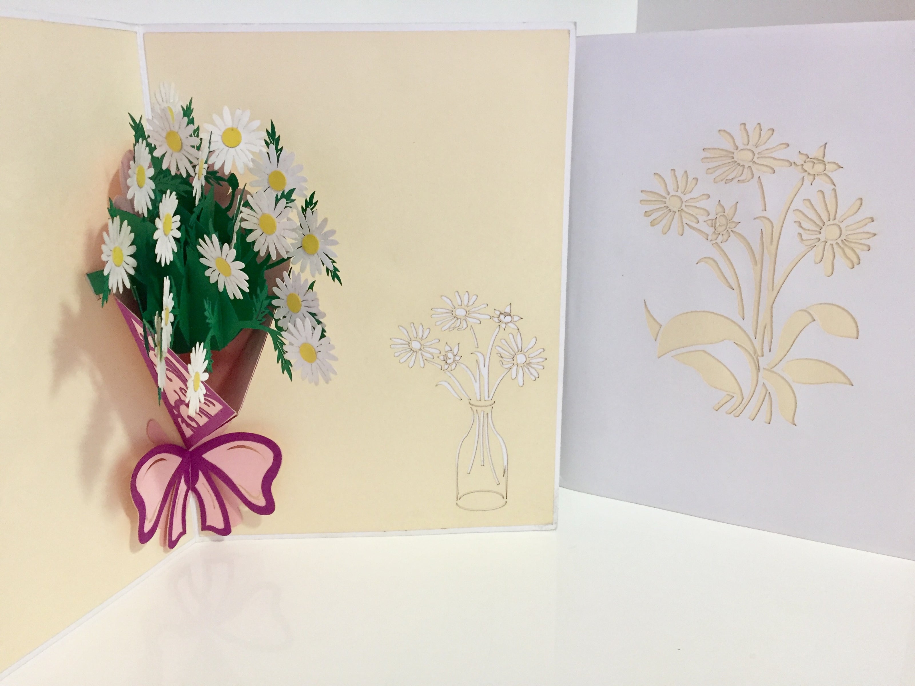 White Daisy Bouquet Wrapped in Purple Ribbon Perfect for Spring Season Origami Pop Cards 3D Pop Up Greeting Card Happy Birthday Thank You Handmade Gift Thinking of You Blank Card for Any Occasion Happy Mother's Day Australiana Celebrate the Beauty