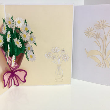 White Daisy Bouquet Wrapped in Purple Ribbon Perfect for Spring Season Origami Pop Cards 3D Pop Up Greeting Card Happy Birthday Thank You Handmade Gift Thinking of You Blank Card for Any Occasion Happy Mother's Day Australiana Celebrate the Beauty