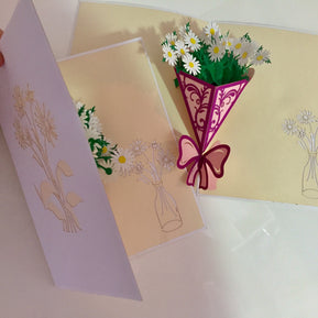White Daisy Bouquet Wrapped in Purple Ribbon Perfect for Spring Season Origami Pop Cards 3D Pop Up Greeting Card Happy Birthday Thank You Handmade Gift Thinking of You Blank Card for Any Occasion Happy Mother's Day Australiana Celebrate the Beauty