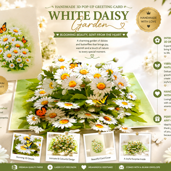 White Daisy Garden with Butterflies Origami Pop Cards 3D Pop Up Greeting Card Happy Birthday Thank You Handmade Gift Thinking of You Blank Card for Any Occasion Happy Mother's Day Happy Father's Australiana Celebrate the Beauty of Flower