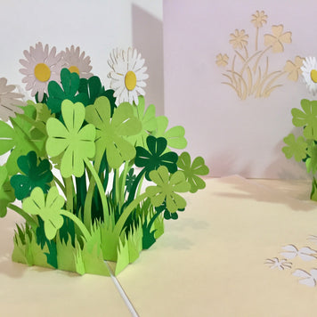 White Daisy & Clover Pop Up Card - Bellis Perennis the simplicity & classic 