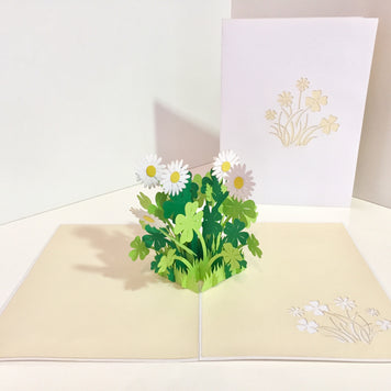 White Daisy & Clover Pop Up Card - Bellis Perennis the simplicity & classic 