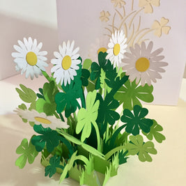 White Daisy & Clover Pop Up Card - Bellis Perennis the simplicity & classic 