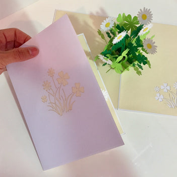White Daisy & Clover Pop Up Card - Bellis Perennis the simplicity & classic 