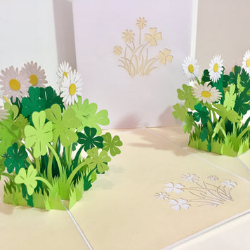 White Daisy & Clover Pop Up Card - Bellis Perennis the simplicity & classic 