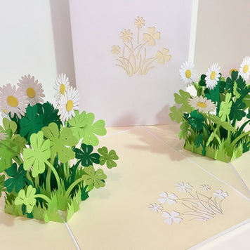 White Daisy & Clover Pop Up Card - Bellis Perennis the simplicity & classic 