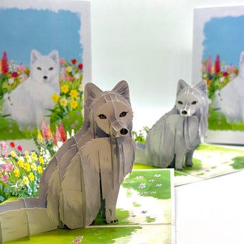 White Fox on Spring Flower Fields Origami Pop Cards 3D Pop Up Greeting Card Best Wishes Happy Birthday Gift Thank You Handmade Best Wishes Blank Card for Any Occasion Happy Mother's Day Happy Father's Day Celebrate the Beauty Of Nature and Fox