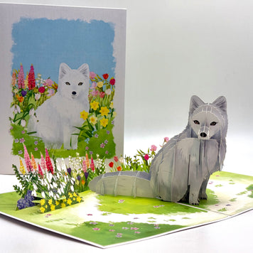 White Fox on Spring Flower Fields Origami Pop Cards 3D Pop Up Greeting Card Best Wishes Happy Birthday Gift Thank You Handmade Best Wishes Blank Card for Any Occasion Happy Mother's Day Happy Father's Day Celebrate the Beauty Of Nature and Fox