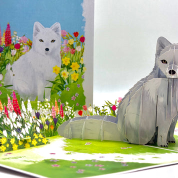 White Fox on Spring Flower Fields Origami Pop Cards 3D Pop Up Greeting Card Best Wishes Happy Birthday Gift Thank You Handmade Best Wishes Blank Card for Any Occasion Happy Mother's Day Happy Father's Day Celebrate the Beauty Of Nature and Fox