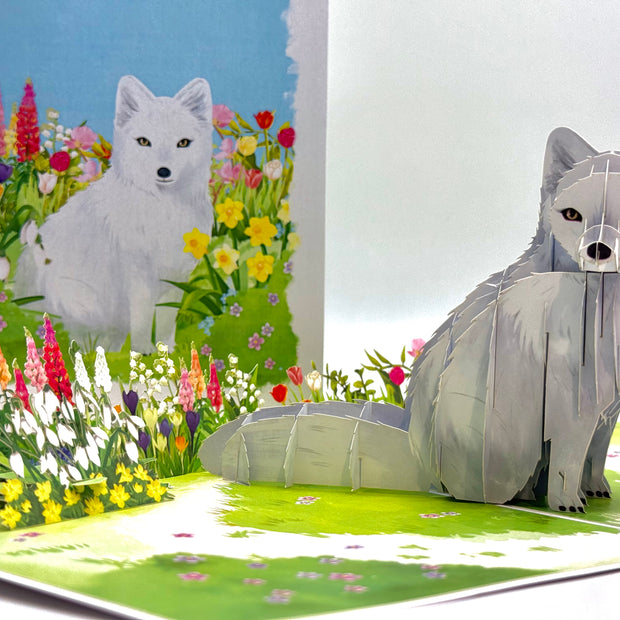 White Fox on Spring Flower Fields Origami Pop Cards 3D Pop Up Greeting Card Best Wishes Happy Birthday Gift Thank You Handmade Best Wishes Blank Card for Any Occasion Happy Mother's Day Happy Father's Day Celebrate the Beauty Of Nature and Fox