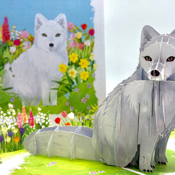 White Fox on Spring Flower Fields Origami Pop Cards 3D Pop Up Greeting Card Best Wishes Happy Birthday Gift Thank You Handmade Best Wishes Blank Card for Any Occasion Happy Mother's Day Happy Father's Day Celebrate the Beauty Of Nature and Fox