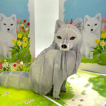 White Fox on Spring Flower Fields Origami Pop Cards 3D Pop Up Greeting Card Best Wishes Happy Birthday Gift Thank You Handmade Best Wishes Blank Card for Any Occasion Happy Mother's Day Happy Father's Day Celebrate the Beauty Of Nature and Fox