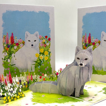 White Fox on Spring Flower Fields Origami Pop Cards 3D Pop Up Greeting Card Best Wishes Happy Birthday Gift Thank You Handmade Best Wishes Blank Card for Any Occasion Happy Mother's Day Happy Father's Day Celebrate the Beauty Of Nature and Fox