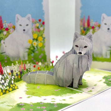 White Fox on Spring Flower Fields Origami Pop Cards 3D Pop Up Greeting Card Best Wishes Happy Birthday Gift Thank You Handmade Best Wishes Blank Card for Any Occasion Happy Mother's Day Happy Father's Day Celebrate the Beauty Of Nature and Fox