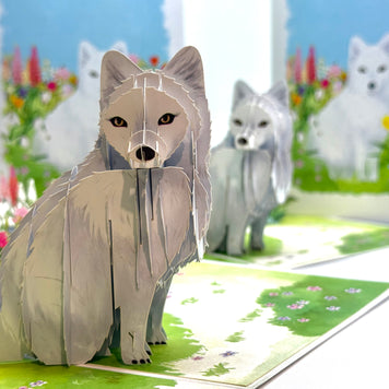White Fox on Spring Flower Fields Origami Pop Cards 3D Pop Up Greeting Card Best Wishes Happy Birthday Gift Thank You Handmade Best Wishes Blank Card for Any Occasion Happy Mother's Day Happy Father's Day Celebrate the Beauty Of Nature and Fox