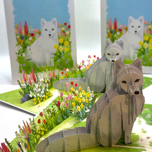 White Fox on Spring Flower Fields Origami Pop Cards 3D Pop Up Greeting Card Best Wishes Happy Birthday Gift Thank You Handmade Best Wishes Blank Card for Any Occasion Happy Mother's Day Happy Father's Day Celebrate the Beauty Of Nature and Fox