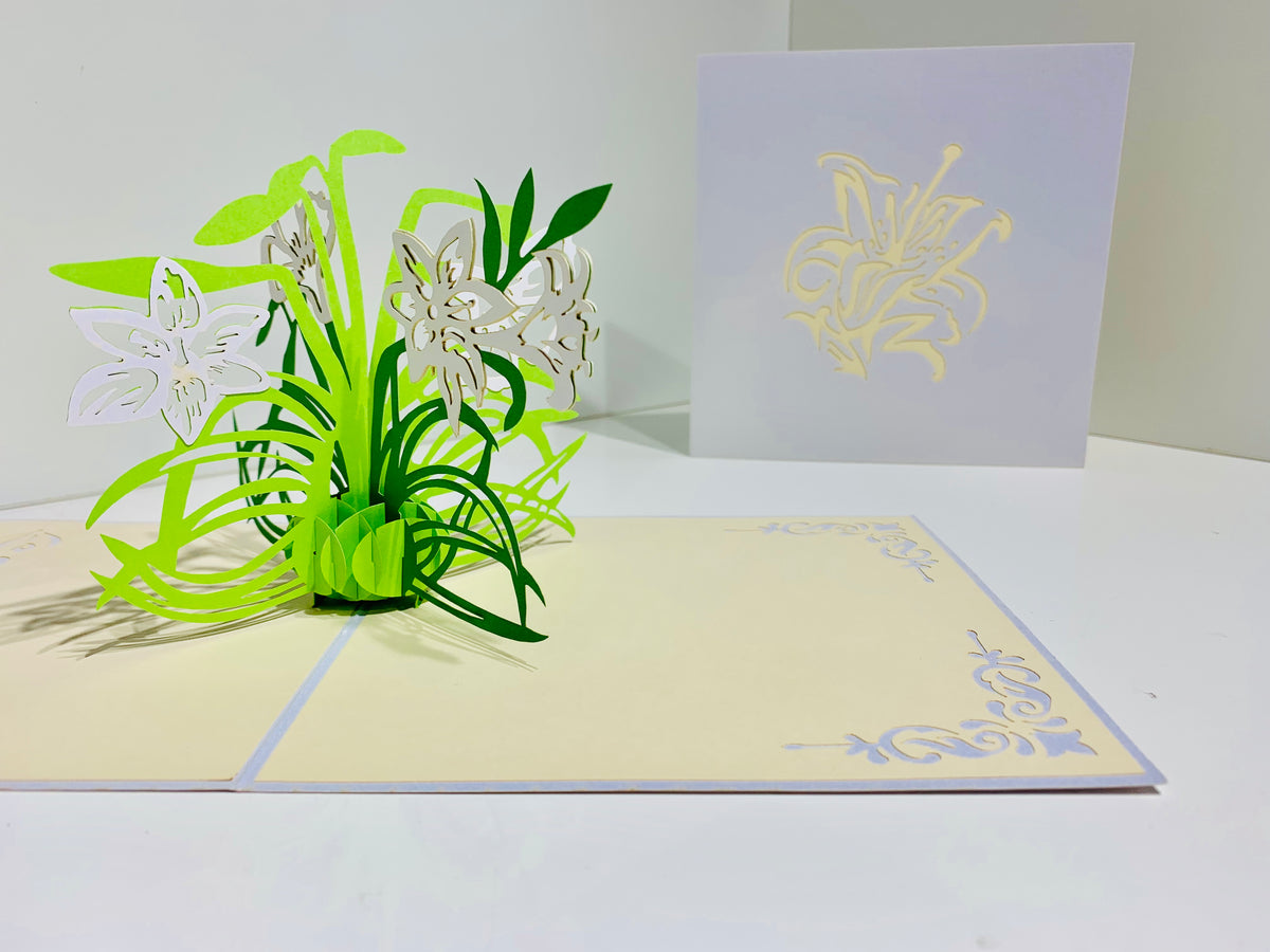White Lily Flowers - Origami Pop Cards 3D Pop Up Greeting Card Happy Birthday Thank You Handmade Gift Thinking of You Blank Card for Any Occasion Happy Mother's Day Australiana Celebrate the Beauty