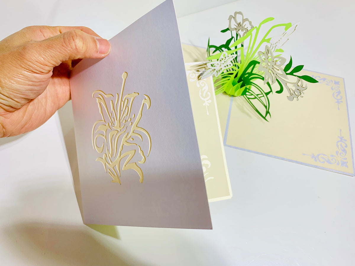 White Lily Flowers - Origami Pop Cards 3D Pop Up Greeting Card Happy Birthday Thank You Handmade Gift Thinking of You Blank Card for Any Occasion Happy Mother's Day Australiana Celebrate the Beauty