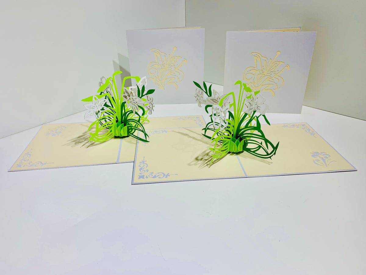 White Lily Flowers - Origami Pop Cards 3D Pop Up Greeting Card Happy Birthday Thank You Handmade Gift Thinking of You Blank Card for Any Occasion Happy Mother's Day Australiana Celebrate the Beauty
