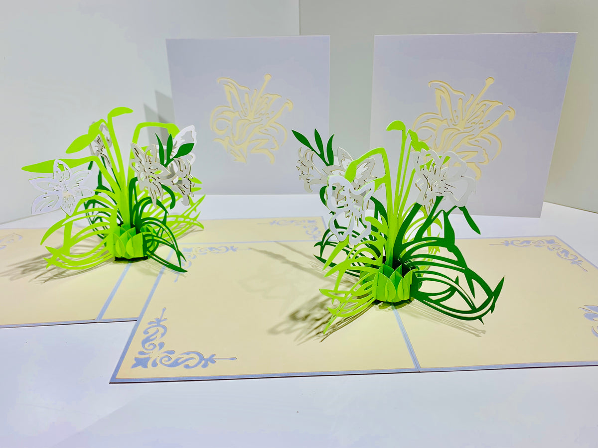 White Lily Flowers - Origami Pop Cards 3D Pop Up Greeting Card Happy Birthday Thank You Handmade Gift Thinking of You Blank Card for Any Occasion Happy Mother's Day Australiana Celebrate the Beauty