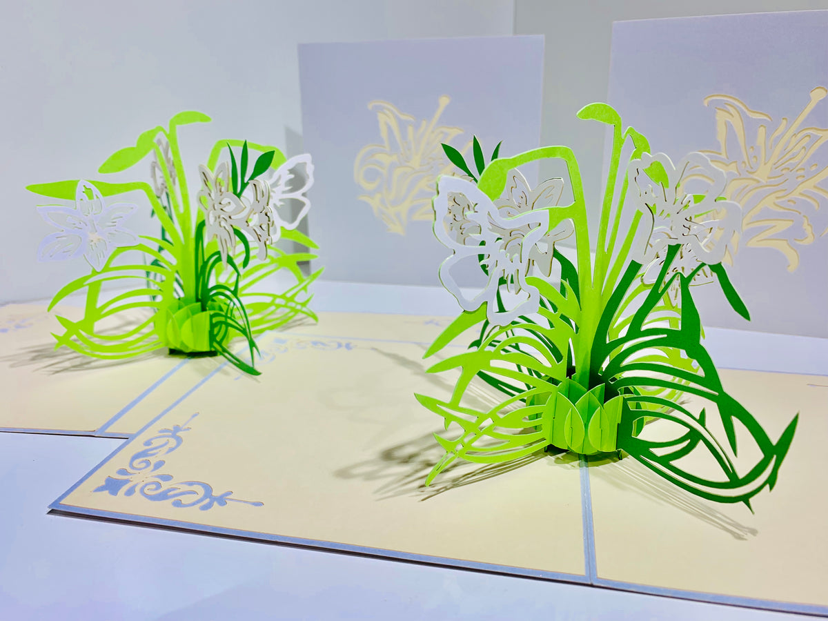 White Lily Flowers - Origami Pop Cards 3D Pop Up Greeting Card Happy Birthday Thank You Handmade Gift Thinking of You Blank Card for Any Occasion Happy Mother's Day Australiana Celebrate the Beauty