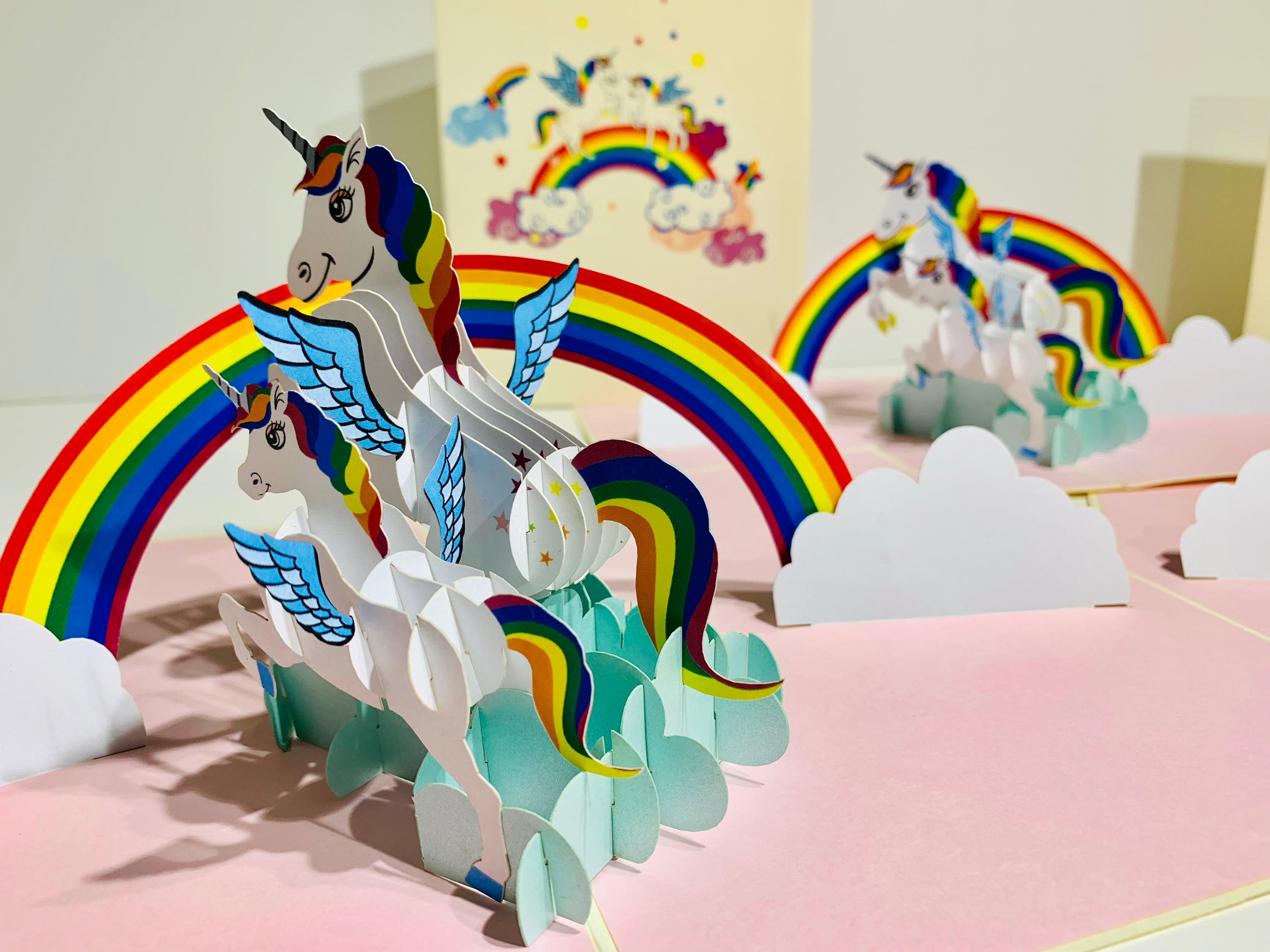 White Mother & Baby Unicorn Dancing over the Cloud Origami Pop Cards 3D Pop Up Greeting Card Happy Birthday Thank You Handmade Gift Thinking of You Blank Card for Any Occasion Happy Mother's Day Australiana Celebrate the Beauty of Animals Perfect Gift