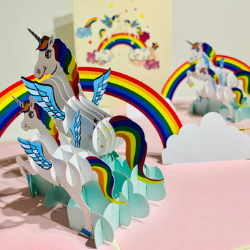 White Mother & Baby Unicorn Dancing over the Cloud Origami Pop Cards 3D Pop Up Greeting Card Happy Birthday Thank You Handmade Gift Thinking of You Blank Card for Any Occasion Happy Mother's Day Australiana Celebrate the Beauty of Animals Perfect Gift