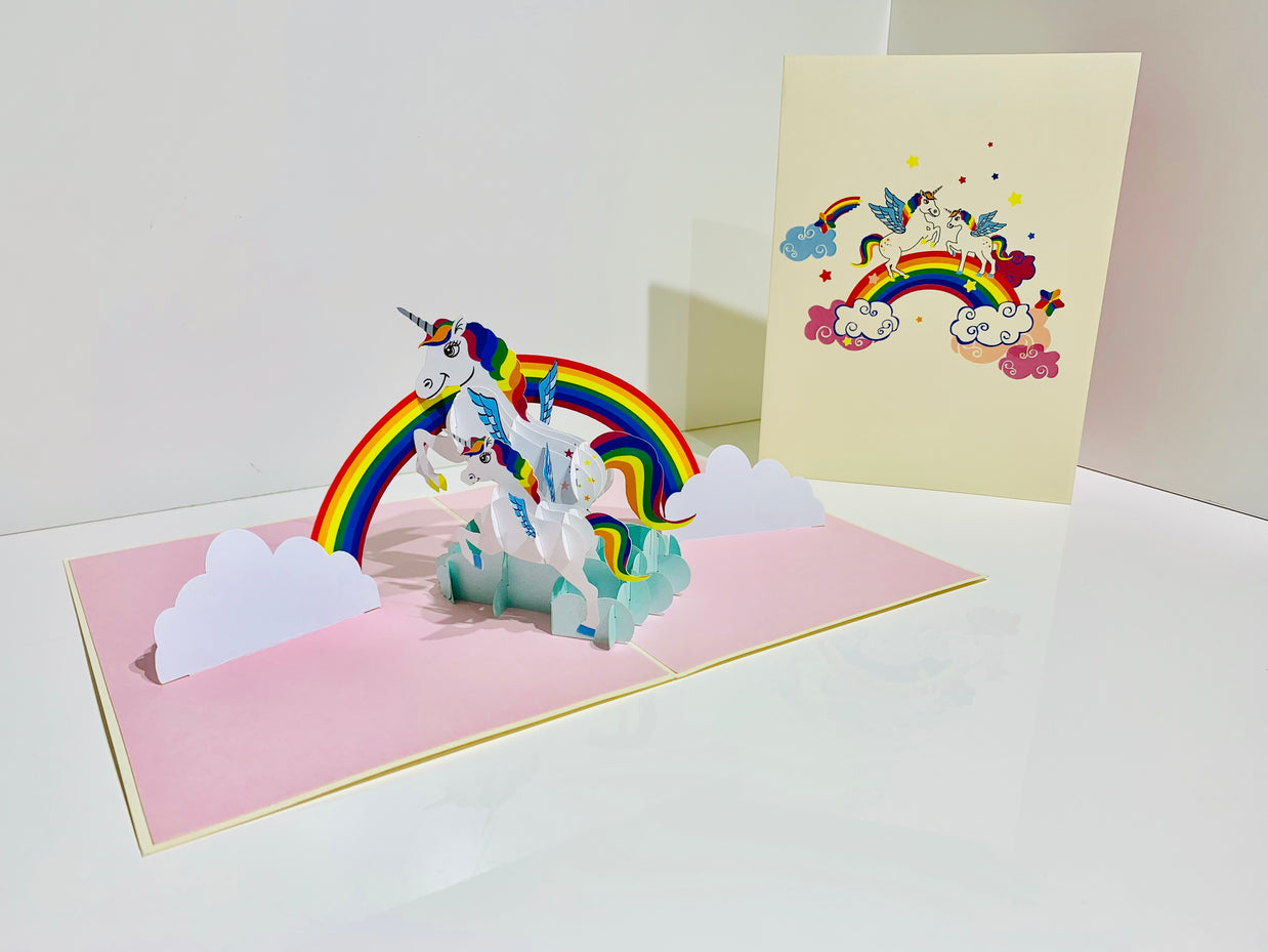 White Mother & Baby Unicorn Dancing over the Cloud Origami Pop Cards 3D Pop Up Greeting Card Happy Birthday Thank You Handmade Gift Thinking of You Blank Card for Any Occasion Happy Mother's Day Australiana Celebrate the Beauty of Animals Perfect Gift