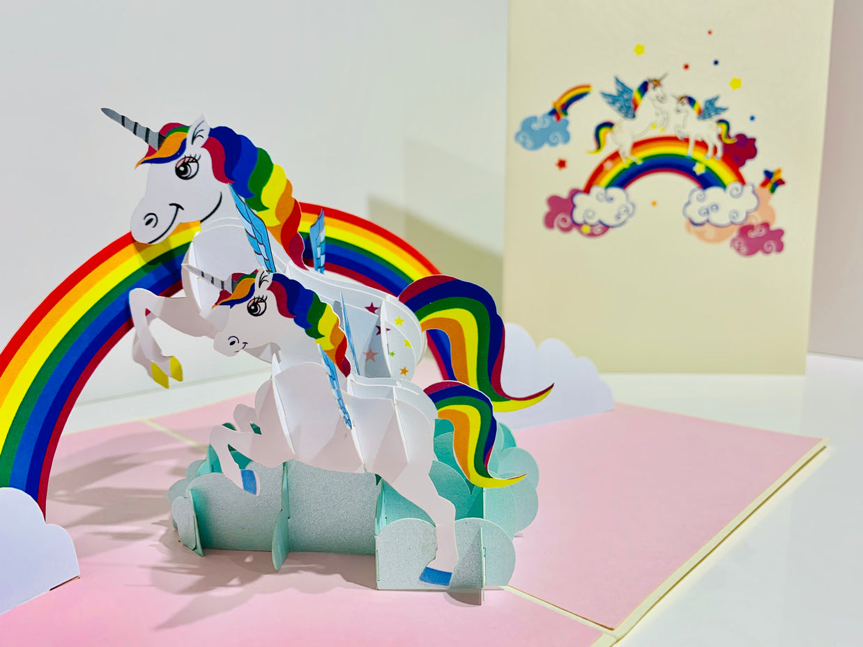 White Mother & Baby Unicorn Dancing over the Cloud Origami Pop Cards 3D Pop Up Greeting Card Happy Birthday Thank You Handmade Gift Thinking of You Blank Card for Any Occasion Happy Mother's Day Australiana Celebrate the Beauty of Animals Perfect Gift