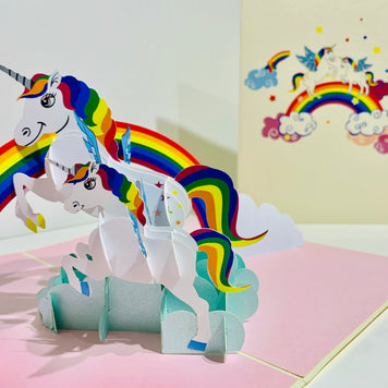 White Mother & Baby Unicorn Dancing over the Cloud Origami Pop Cards 3D Pop Up Greeting Card Happy Birthday Thank You Handmade Gift Thinking of You Blank Card for Any Occasion Happy Mother's Day Australiana Celebrate the Beauty of Animals Perfect Gift