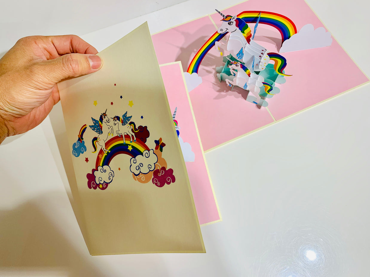 White Mother & Baby Unicorn Dancing over the Cloud Origami Pop Cards 3D Pop Up Greeting Card Happy Birthday Thank You Handmade Gift Thinking of You Blank Card for Any Occasion Happy Mother's Day Australiana Celebrate the Beauty of Animals Perfect Gift