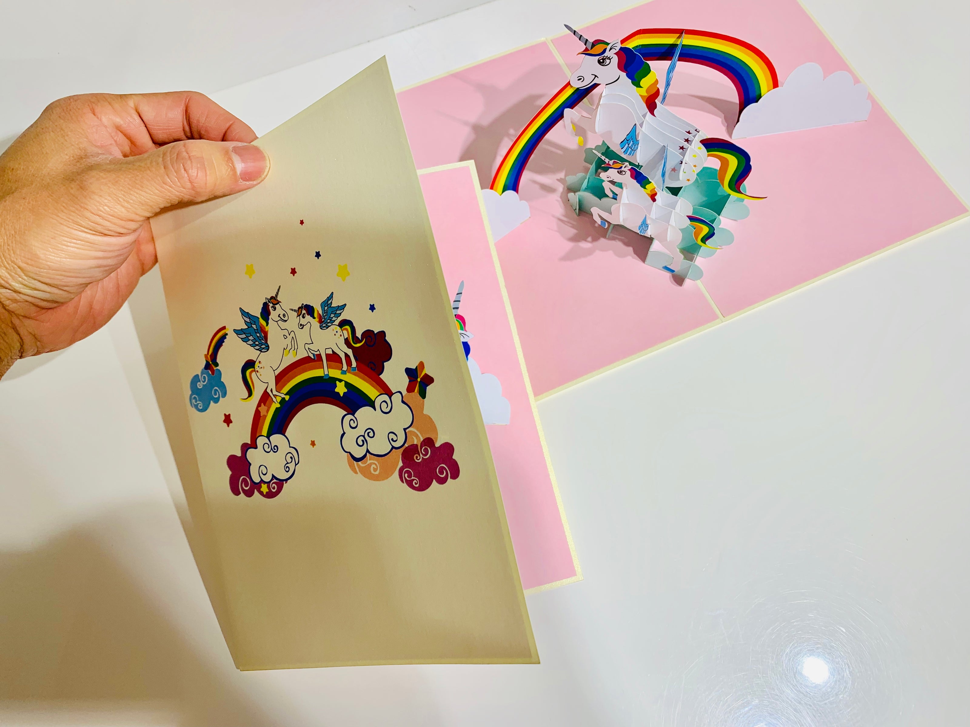White Mother & Baby Unicorn Dancing over the Cloud Origami Pop Cards 3D Pop Up Greeting Card Happy Birthday Thank You Handmade Gift Thinking of You Blank Card for Any Occasion Happy Mother's Day Australiana Celebrate the Beauty of Animals Perfect Gift