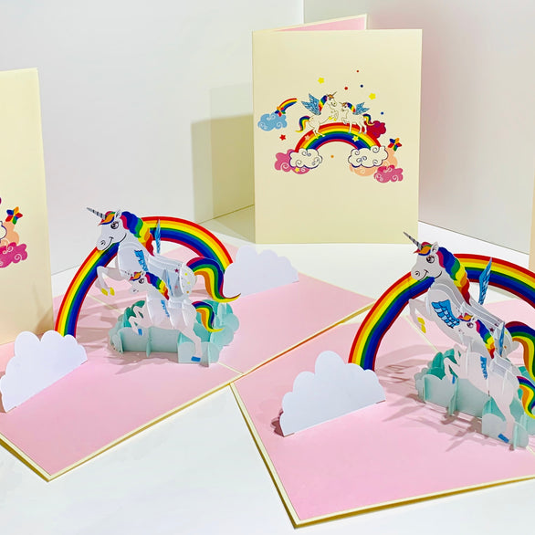 White Mother & Baby Unicorn Dancing over the Cloud Origami Pop Cards 3D Pop Up Greeting Card Happy Birthday Thank You Handmade Gift Thinking of You Blank Card for Any Occasion Happy Mother's Day Australiana Celebrate the Beauty of Animals Perfect Gift