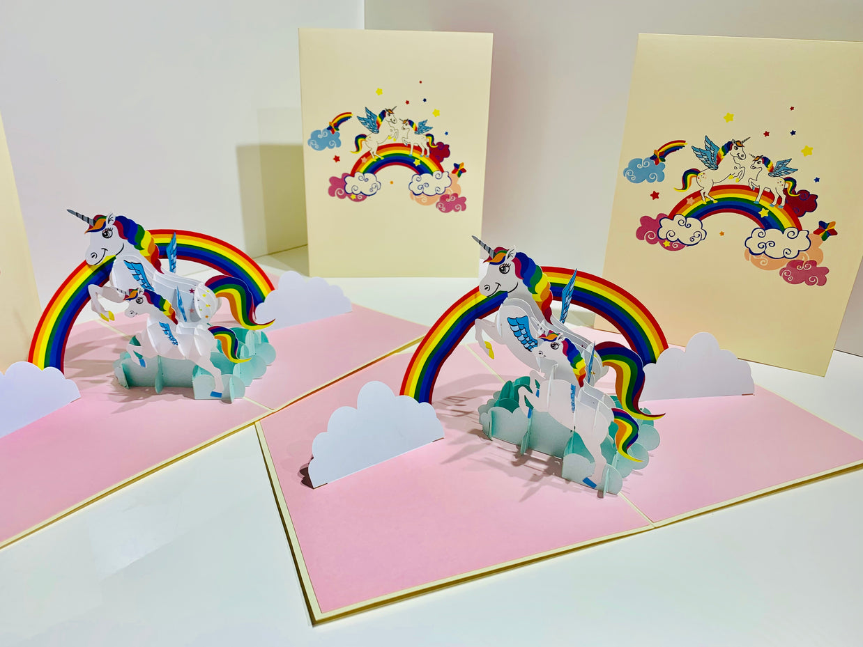 White Mother & Baby Unicorn Dancing over the Cloud Origami Pop Cards 3D Pop Up Greeting Card Happy Birthday Thank You Handmade Gift Thinking of You Blank Card for Any Occasion Happy Mother's Day Australiana Celebrate the Beauty of Animals Perfect Gift