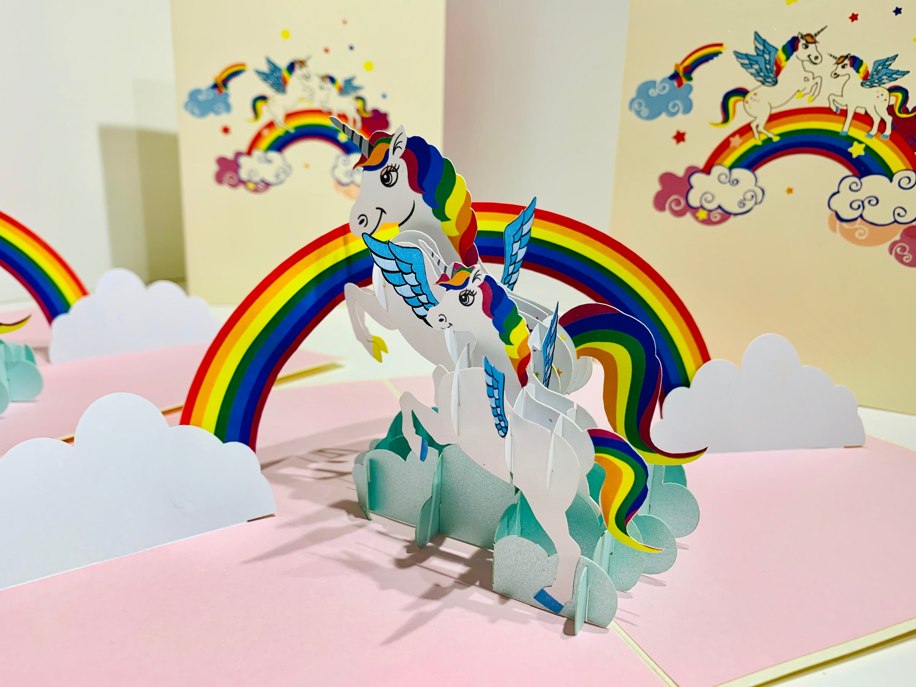 White Mother & Baby Unicorn Dancing over the Cloud Origami Pop Cards 3D Pop Up Greeting Card Happy Birthday Thank You Handmade Gift Thinking of You Blank Card for Any Occasion Happy Mother's Day Australiana Celebrate the Beauty of Animals Perfect Gift