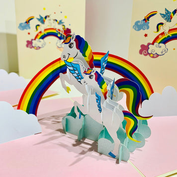 White Mother & Baby Unicorn Dancing over the Cloud Origami Pop Cards 3D Pop Up Greeting Card Happy Birthday Thank You Handmade Gift Thinking of You Blank Card for Any Occasion Happy Mother's Day Australiana Celebrate the Beauty of Animals Perfect Gift