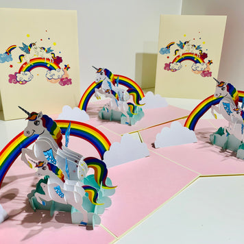 White Mother & Baby Unicorn Dancing over the Cloud Origami Pop Cards 3D Pop Up Greeting Card Happy Birthday Thank You Handmade Gift Thinking of You Blank Card for Any Occasion Happy Mother's Day Australiana Celebrate the Beauty of Animals Perfect Gift