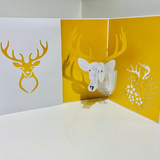 White Stag Deer Head Hanging Wall Origami Pop Cards 3D Pop Up Greeting Card Merry Christmas Thank You Handmade Best Wishes Blank Card Gift Happy Holidays Celebrate the Special Day