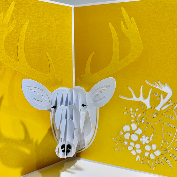 White Stag Deer Head Hanging Wall Origami Pop Cards 3D Pop Up Greeting Card Merry Christmas Thank You Handmade Best Wishes Blank Card Gift Happy Holidays Celebrate the Special Day