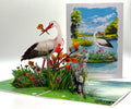 White Stork Bird in Lake with Spring Flowers Origami Pop Cards 3D Pop Up Greeting Card Best Wishes Happy Birthday Gift Thank You Handmade Best Wishes Blank Card for Any Occasion Happy Mother's Day Happy Father's Day Celebrate the Beauty Of Nature
