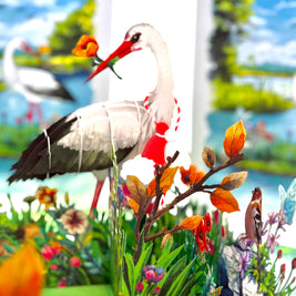 White Stork Bird in Lake with Spring Flowers Origami Pop Cards 3D Pop Up Greeting Card Best Wishes Happy Birthday Gift Thank You Handmade Best Wishes Blank Card for Any Occasion Happy Mother's Day Happy Father's Day Celebrate the Beauty Of Nature