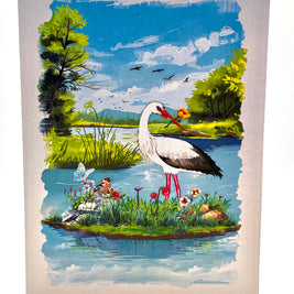 White Stork Bird in Lake with Spring Flowers Origami Pop Cards 3D Pop Up Greeting Card Best Wishes Happy Birthday Gift Thank You Handmade Best Wishes Blank Card for Any Occasion Happy Mother's Day Happy Father's Day Celebrate the Beauty Of Nature