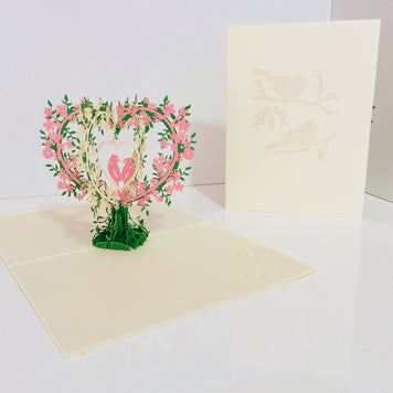White & Pink Lovebird - Tree of Love Heart Origami Pop Cards 3D Pop Up Greeting Card Happy Birthday Thank You Handmade Best Wishes Blank Card for Any Occasion Happy Mother's Day Happy Father's Day Celebrate the Beauty Of Nature