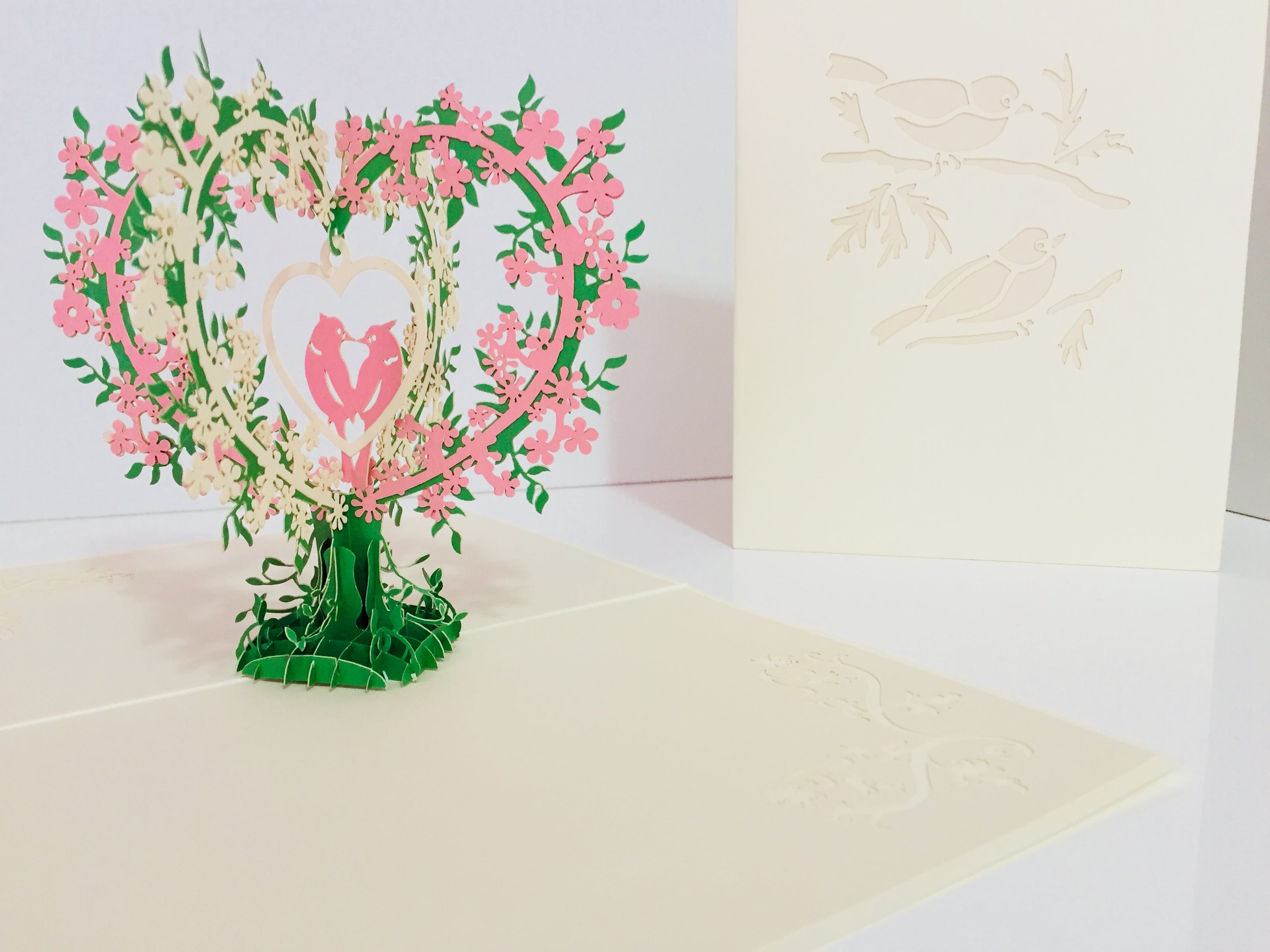 White & Pink Lovebird - Tree of Love Heart Origami Pop Cards 3D Pop Up Greeting Card Happy Birthday Thank You Handmade Best Wishes Blank Card for Any Occasion Happy Mother's Day Happy Father's Day Celebrate the Beauty Of Nature