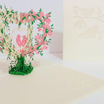 White & Pink Lovebird - Tree of Love Heart Origami Pop Cards 3D Pop Up Greeting Card Happy Birthday Thank You Handmade Best Wishes Blank Card for Any Occasion Happy Mother's Day Happy Father's Day Celebrate the Beauty Of Nature
